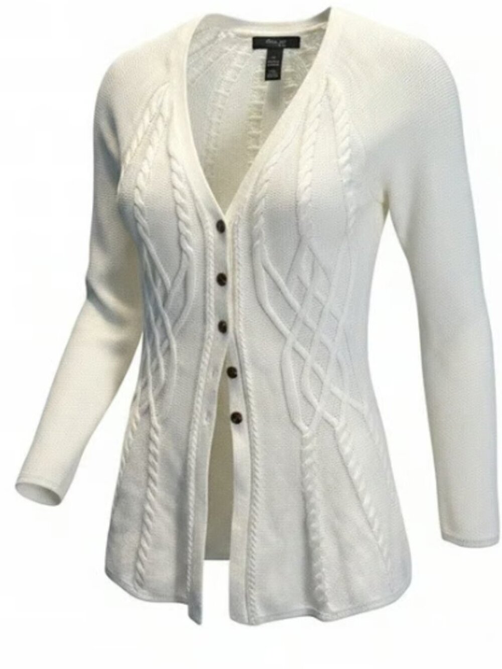 Style & Co. Petite White Cable-Knit Button-Front Cardigan – PS